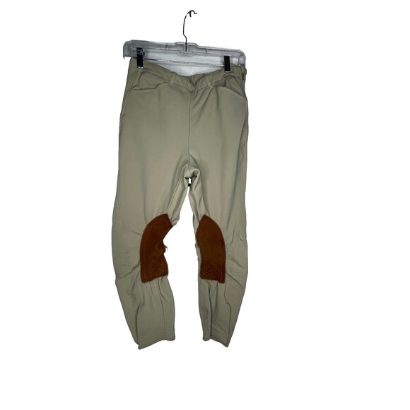 Custom Riding Women Size 28R Breeches Equestrian Crop Pants Tan Suede Patches - Picture 1 of 5